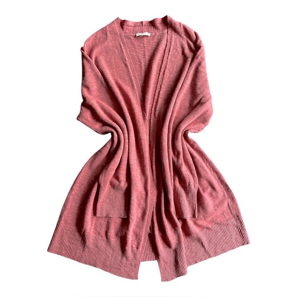 Eileen Fisher Open Front Linen/Cotton Long Sleeve Lightweight Cardigan M Pink - Picture 1 of 7